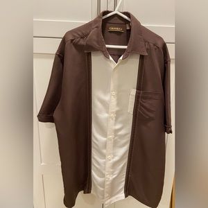 Cubavera Men’s Short Sleeve Button Down Shirt Size XL Brown/Cream